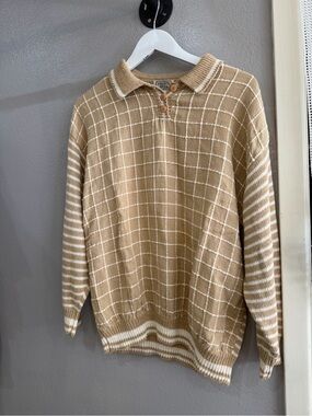 Pronto Moda Men's Tan Windowpane Polo Sweater